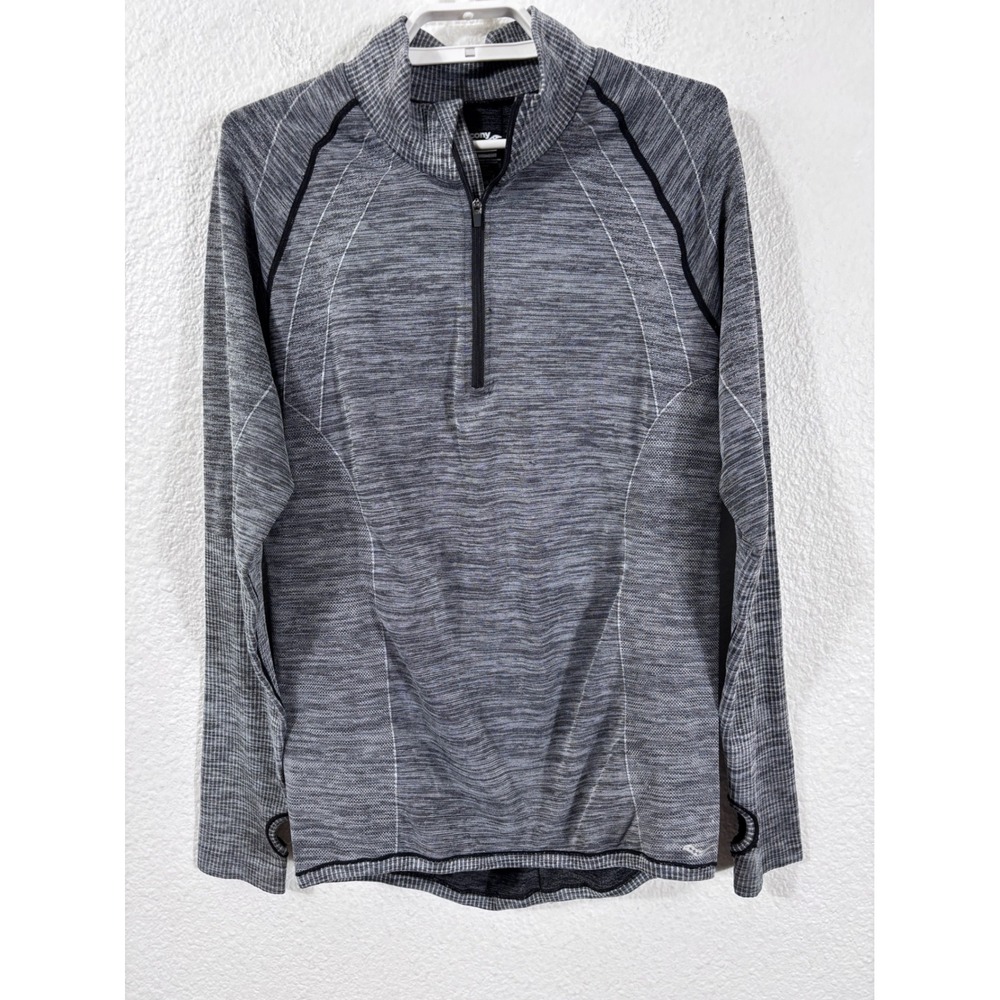 Saucony Pullover Women L Gray 1/4 Zip Long‎ Sleeve Space Dye Thumbholes